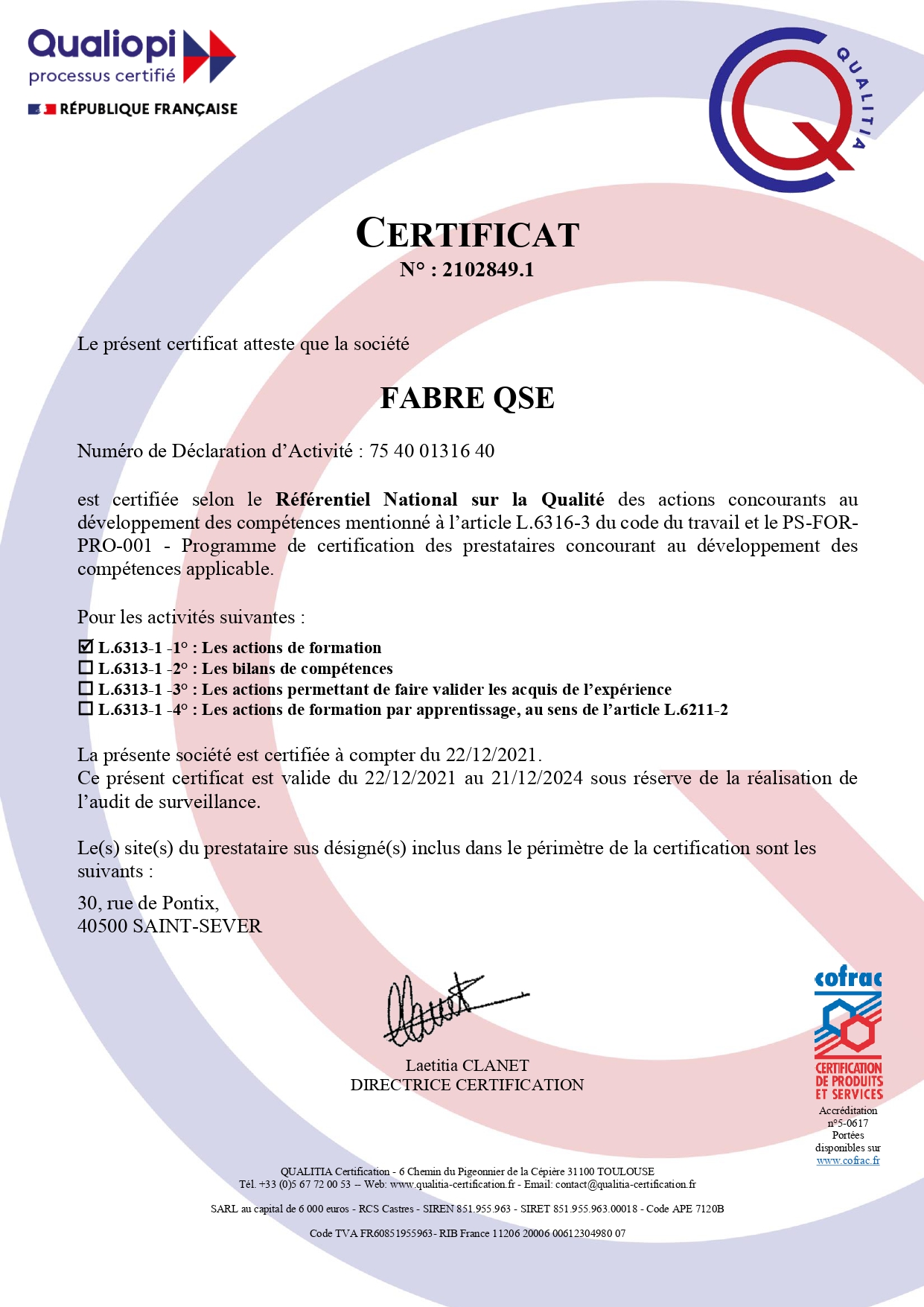 Certificat Qualiopi Fabre QSE
